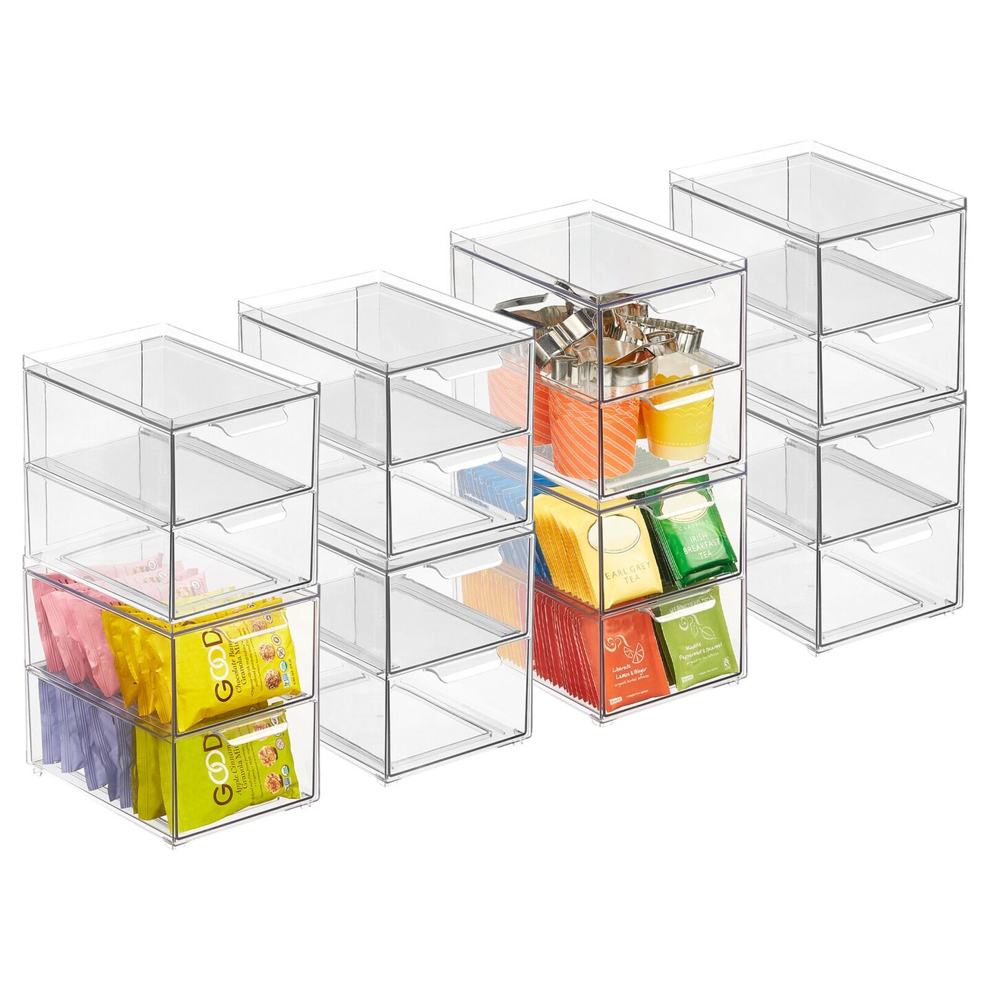 mDesign Stacking Plastic Storage Kitchen Bin with Pull-Out Drawers