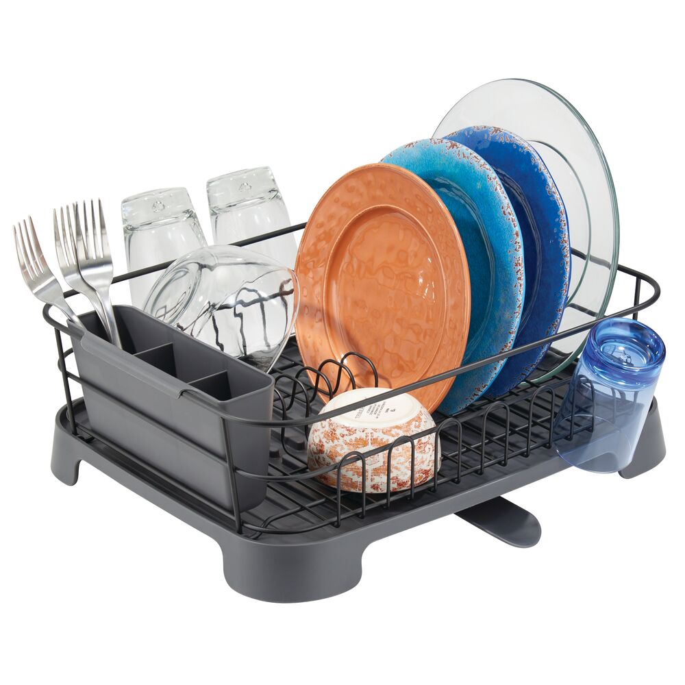 mDesign Large Kitchen Dish Drying Rack with Adjustable Swivel