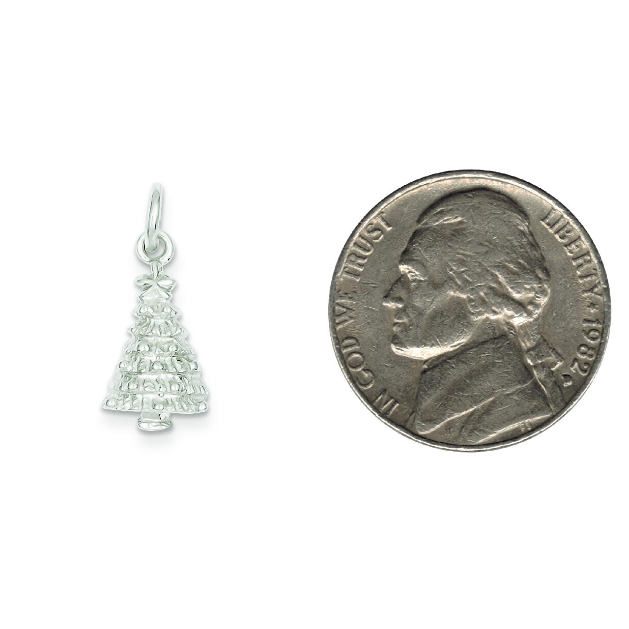 Sterling Silver Christmas Tree Charm &#x26; 18&#x22; Chain Jewerly 22mm x 10.2mm