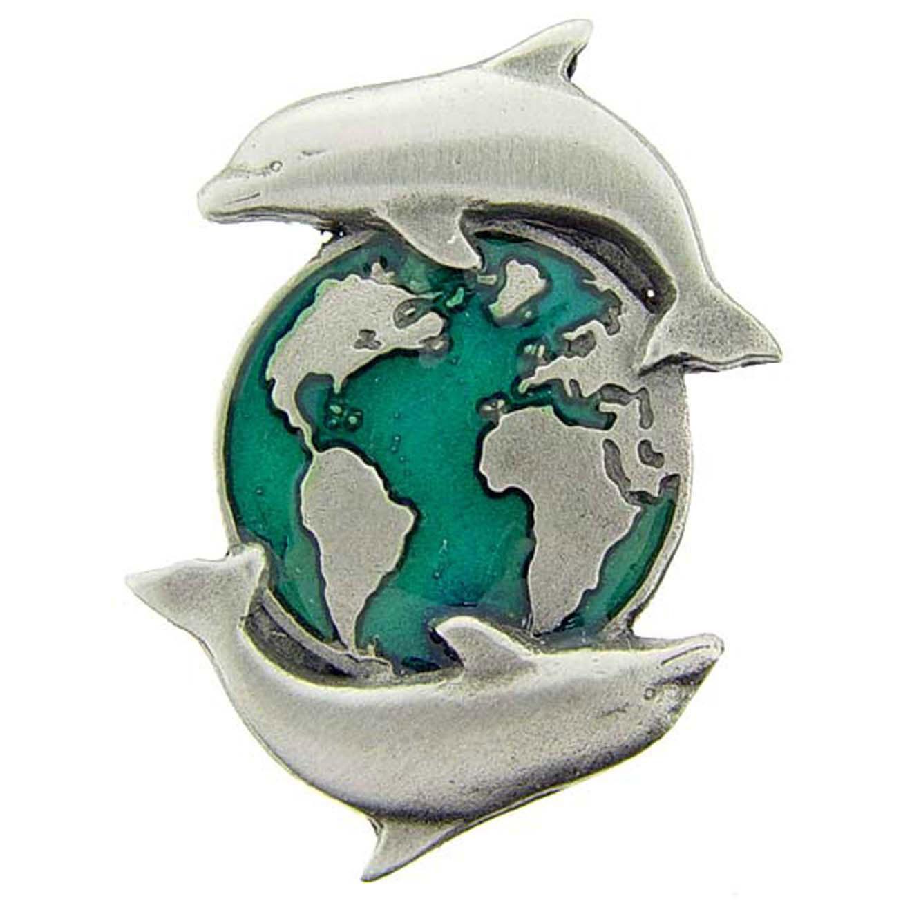 Dolphin &#x26; Globe Pin Pewter 1&#x22;