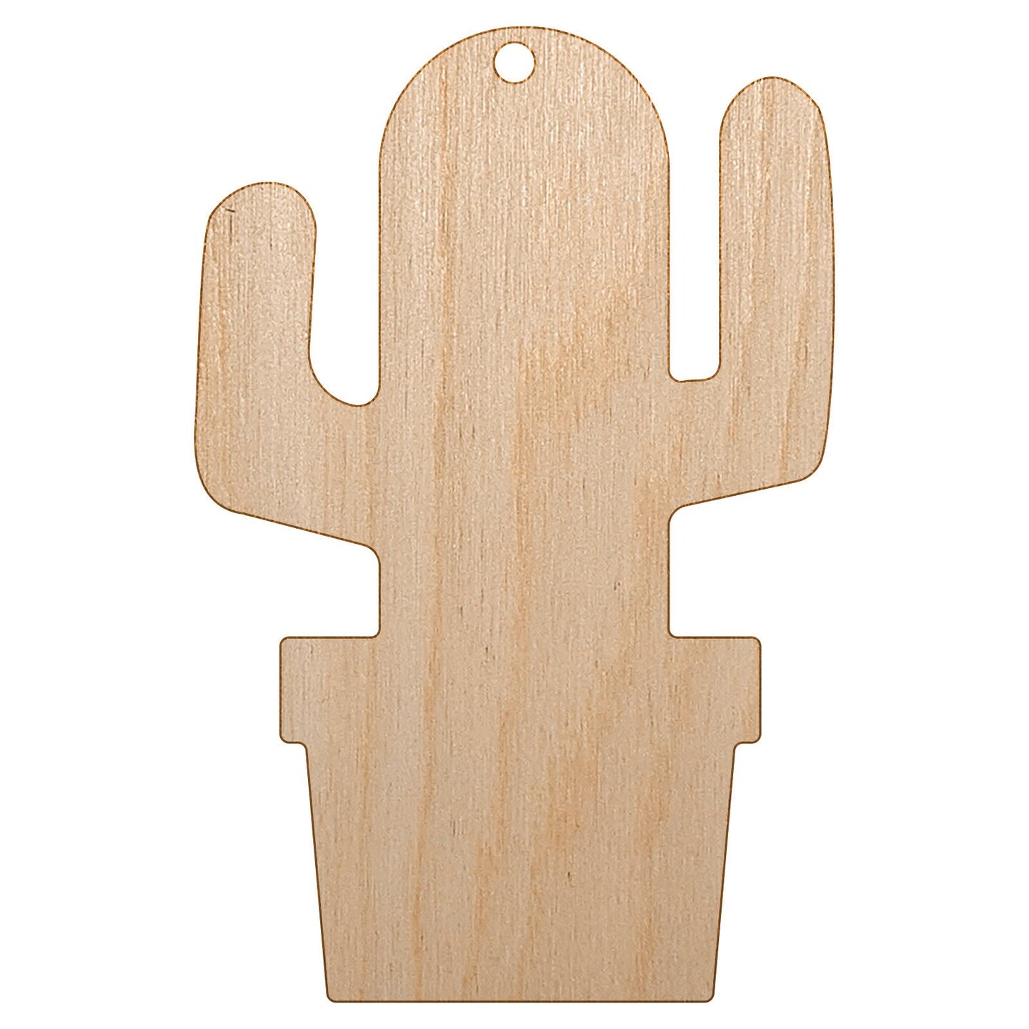 Cactus in Pot Solid Unfinished Craft Wood Holiday Christmas Tree DIY Pre-Drilled Ornament