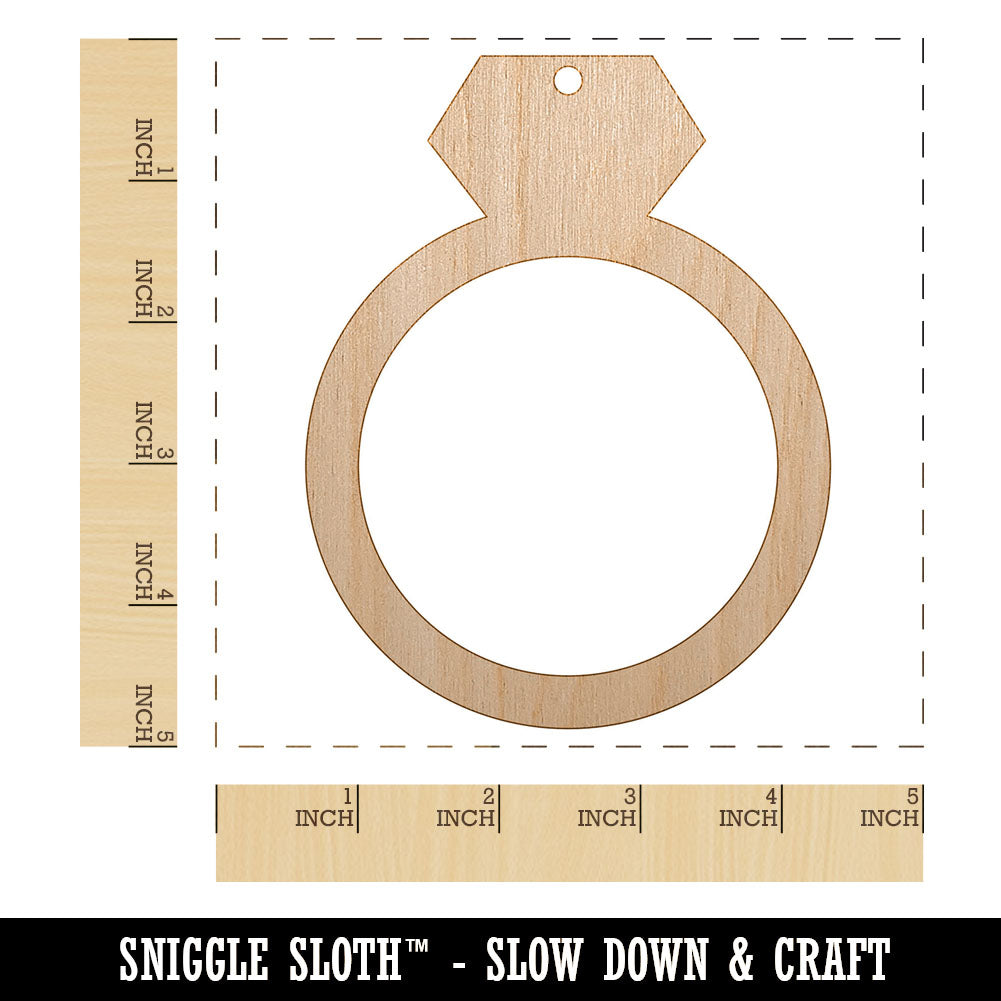 Diamond Ring Wedding Engagement Solid Unfinished Craft Wood Holiday Christmas Tree DIY Pre-Drilled Ornament