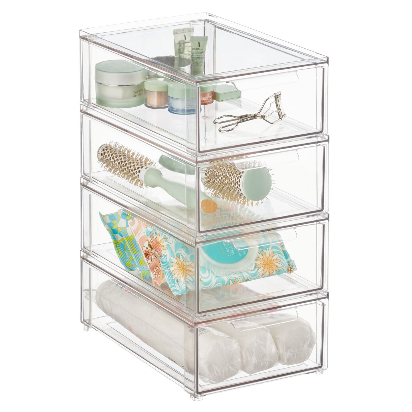 mDesign Plastic Stackable Bathroom Storage Organizer with Drawer