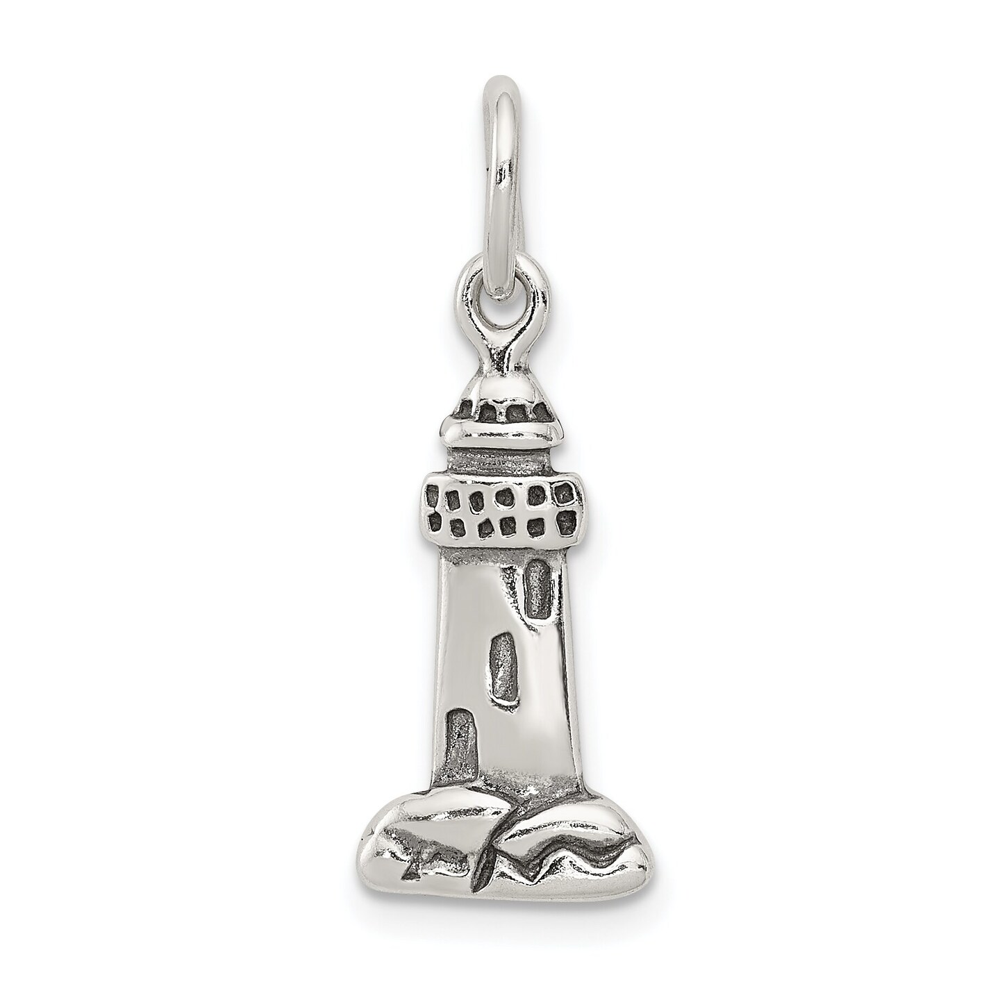 Sterling Silver Antiqued Lighthouse Charm Jewelry 20mm x 8mm