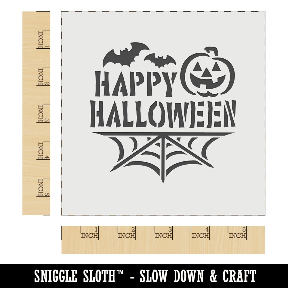 Happy Halloween Bats Spider Web Jack-O'-Lantern Wall Cookie DIY Craft Reusable Stencil