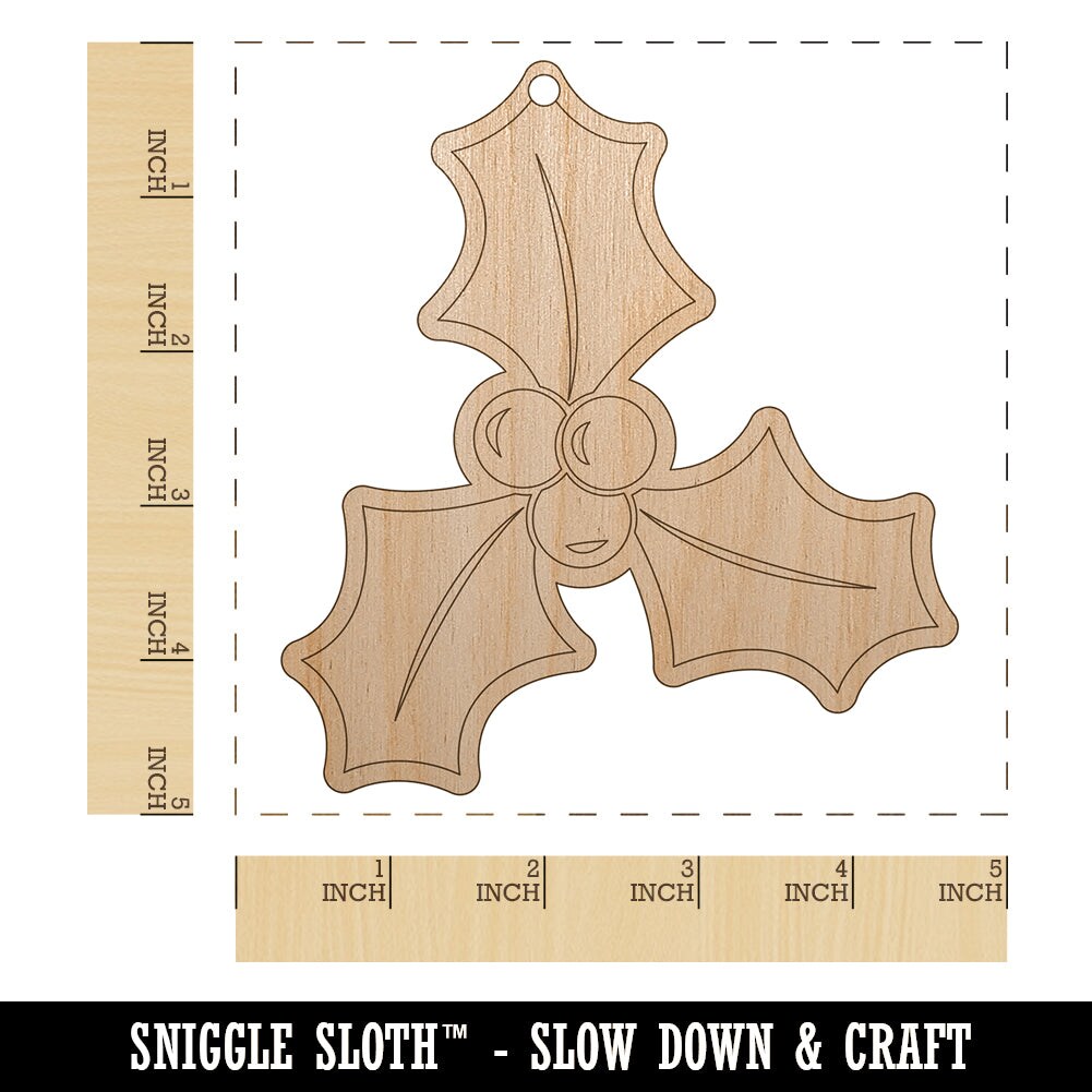Christmas Holly Unfinished Craft Wood Holiday Christmas Tree DIY Pre-Drilled Ornament