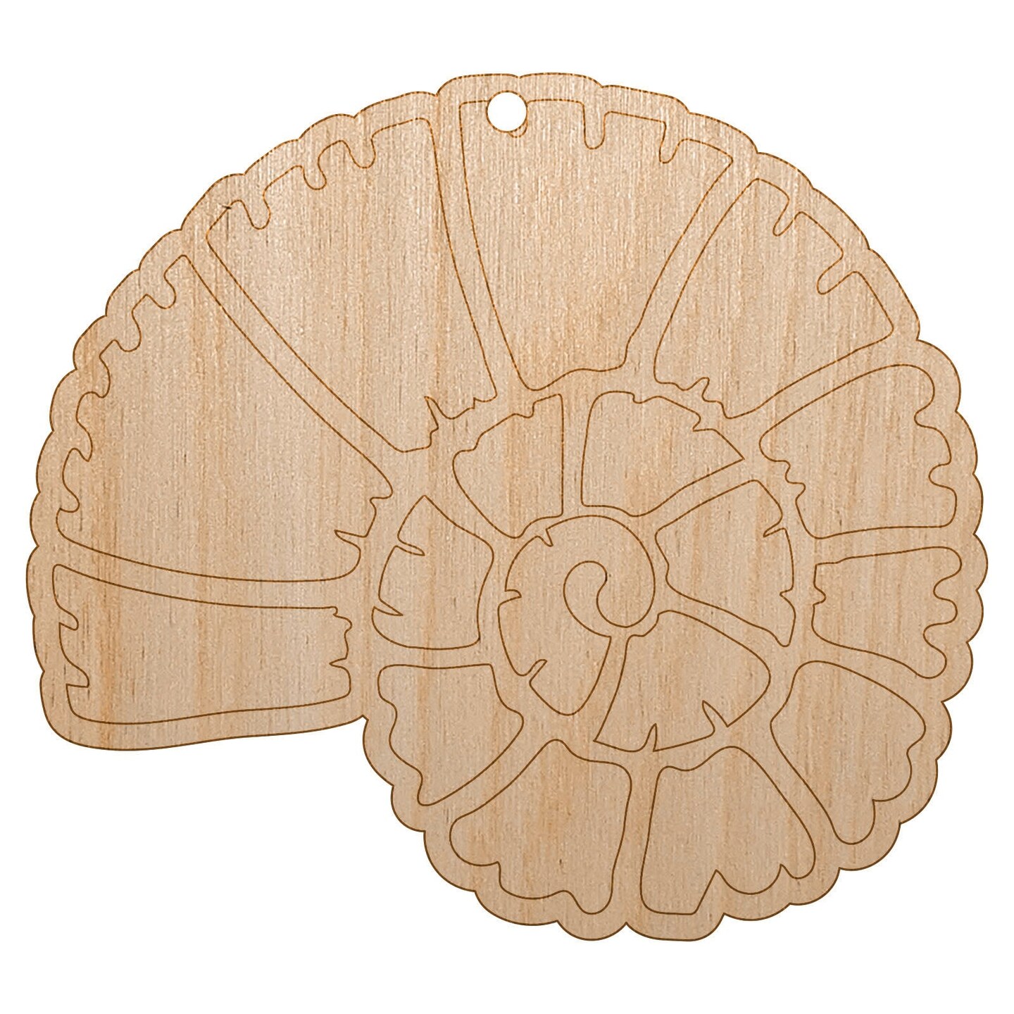 Spiral Ammonite Fossil Marine Mollusk Unfinished Craft Wood Holiday Christmas Tree DIY Pre-Drilled Ornament