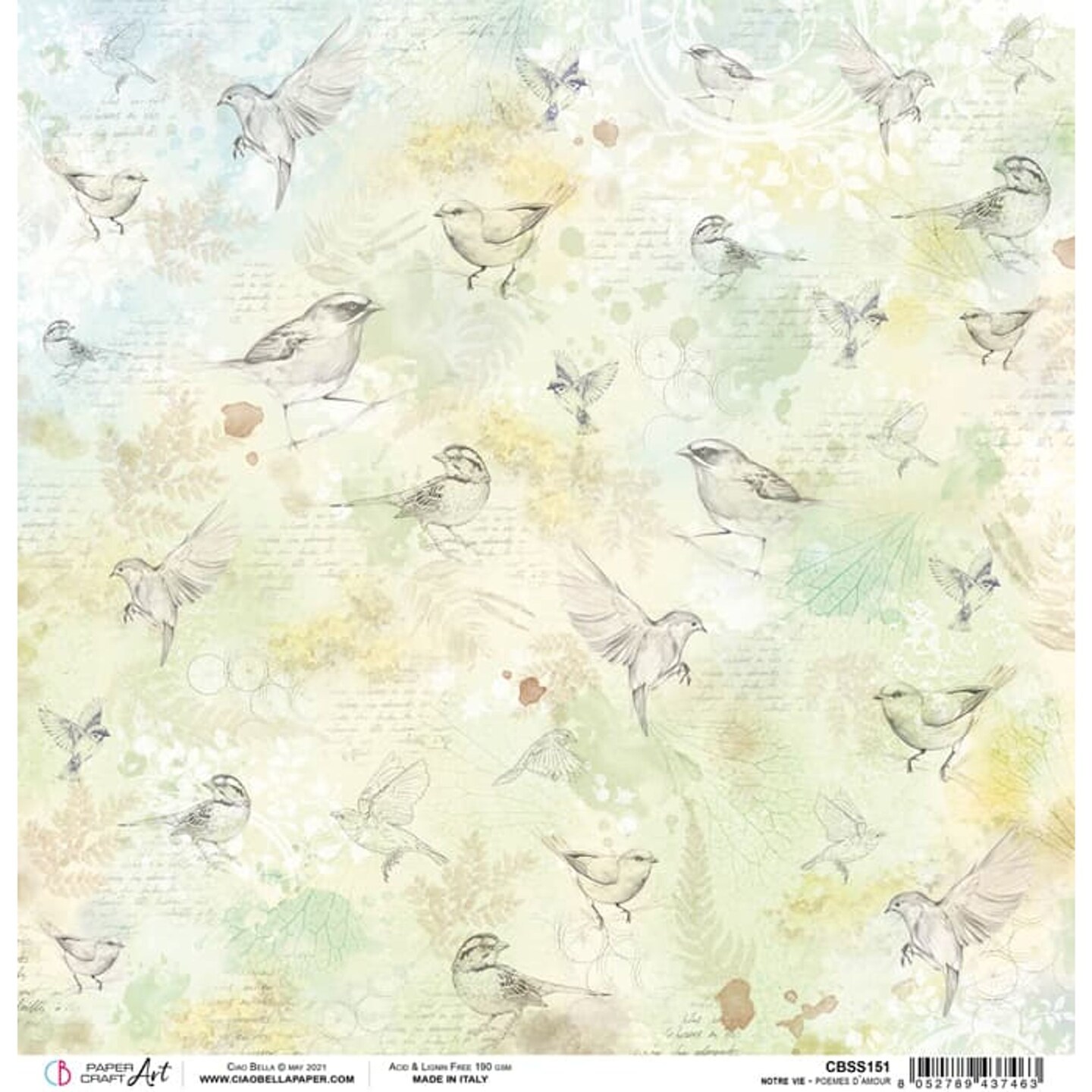 Ciao Bella  Poemes D&#xFFFD;Amour Paper Sheet 12&#x22;X12&#x22; 1 Sheet
