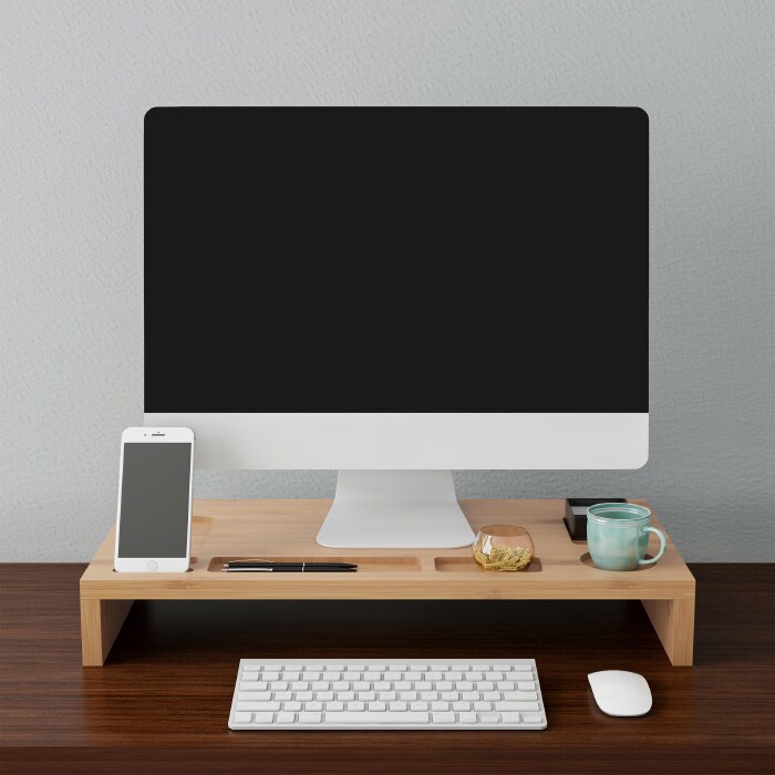 Bamboo Desk Organizer Laptop Riser Monitor Stand Eco-Friendly 7 Storage Compartment