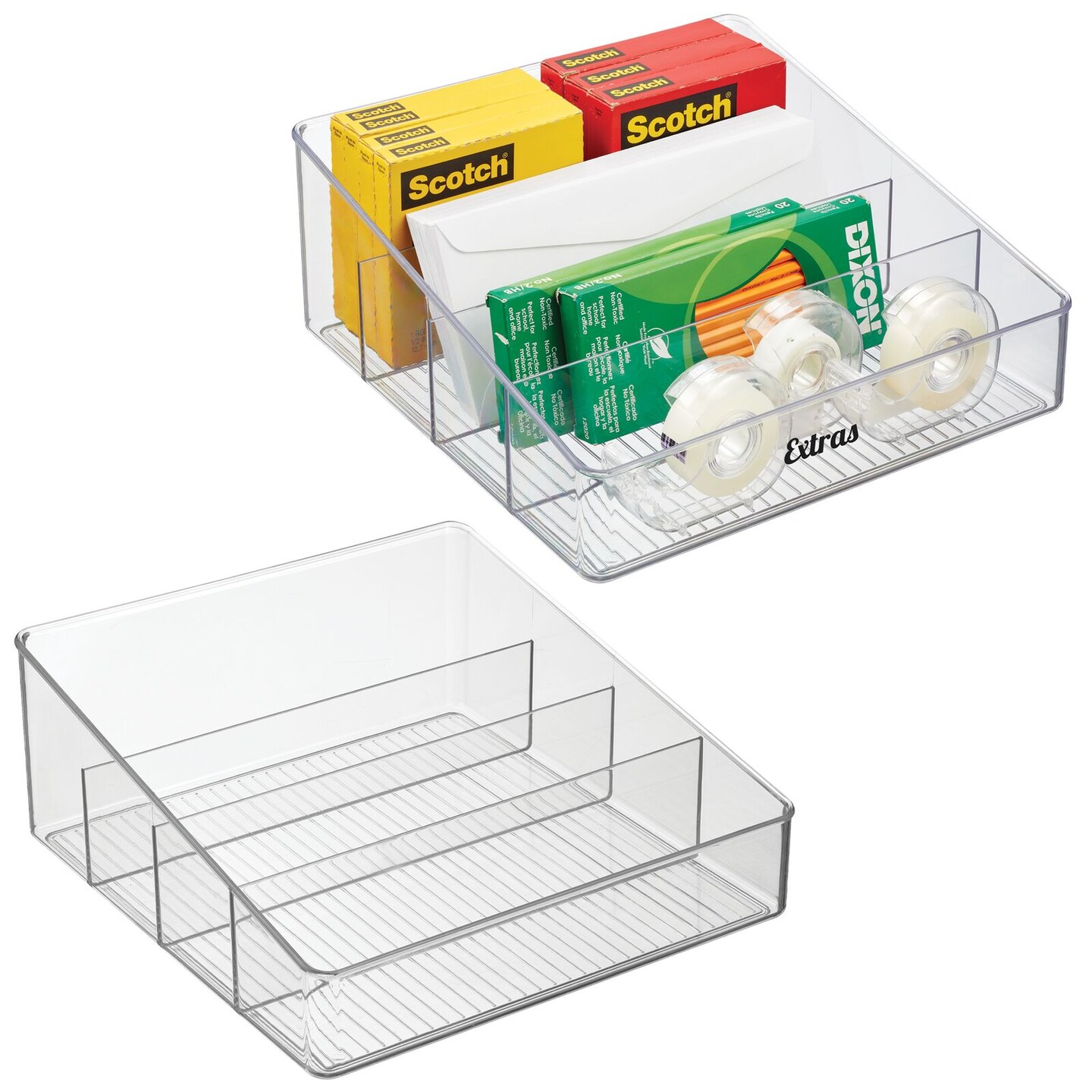 mDesign Plastic Divided Office Bin and Labels - 2 Bins + 32 Labels