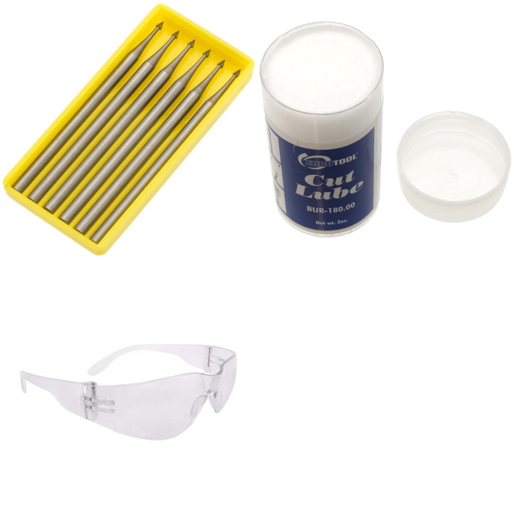 6 Cone Burs Fig5 Size 018 &#x26; 1 Cut Lube &#x26; 1 Safety Glasses