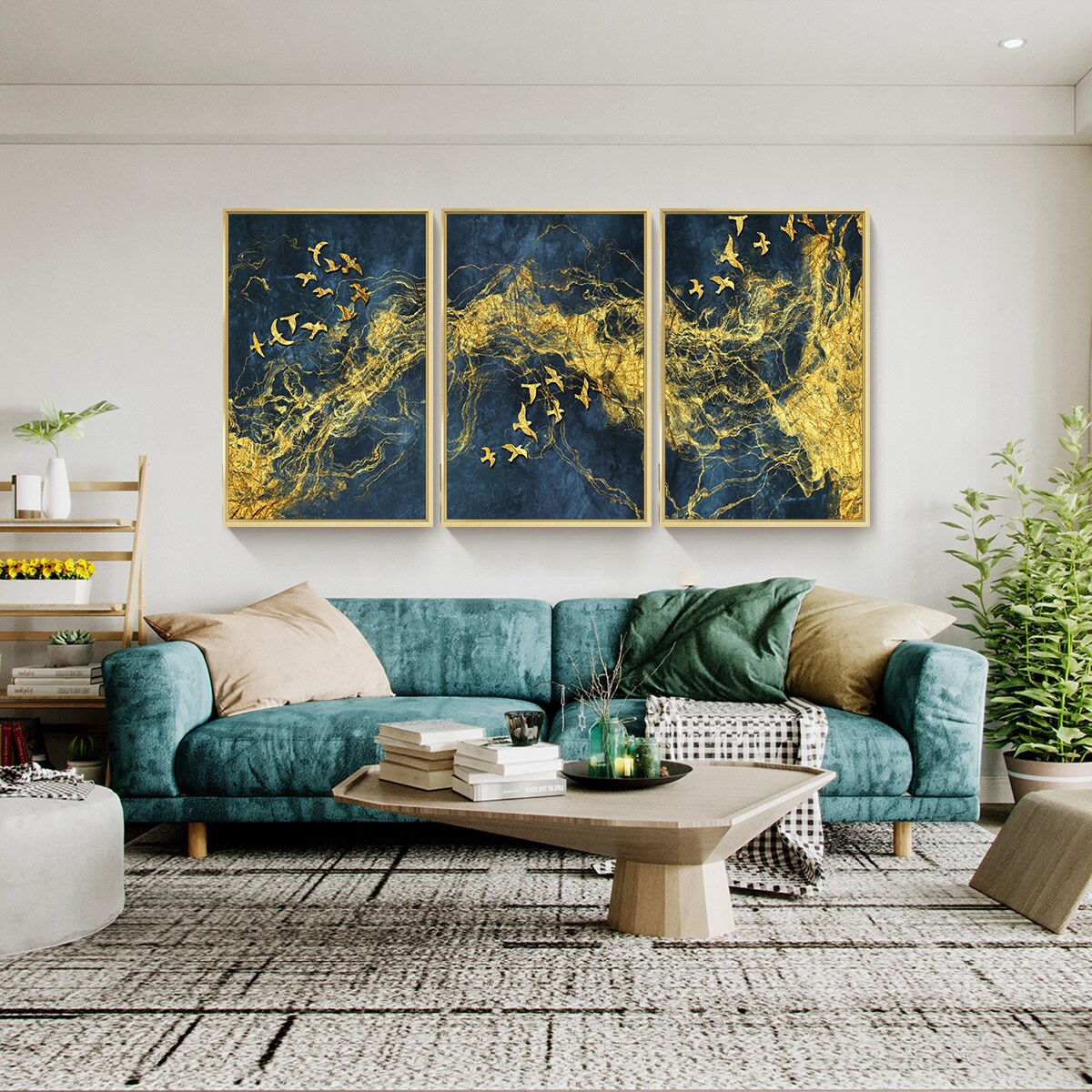 3 Set Framed Canvas Wall Art Oil Paintings - Golden Art