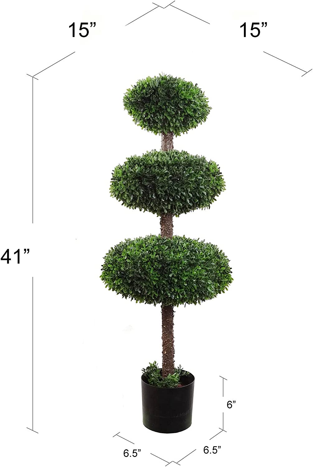 41" Artificial Boxwood Triple Topiary - Lifelike Indoor/Outdoor Decor, Floral Home by Artificial Flowers