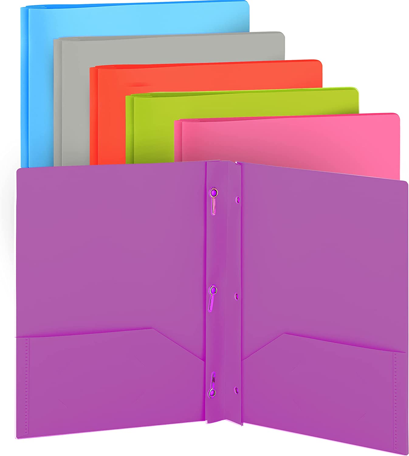 Enday Plastic Solid Color 2-Pockets Poly Portfolio W/ 3 Prongs