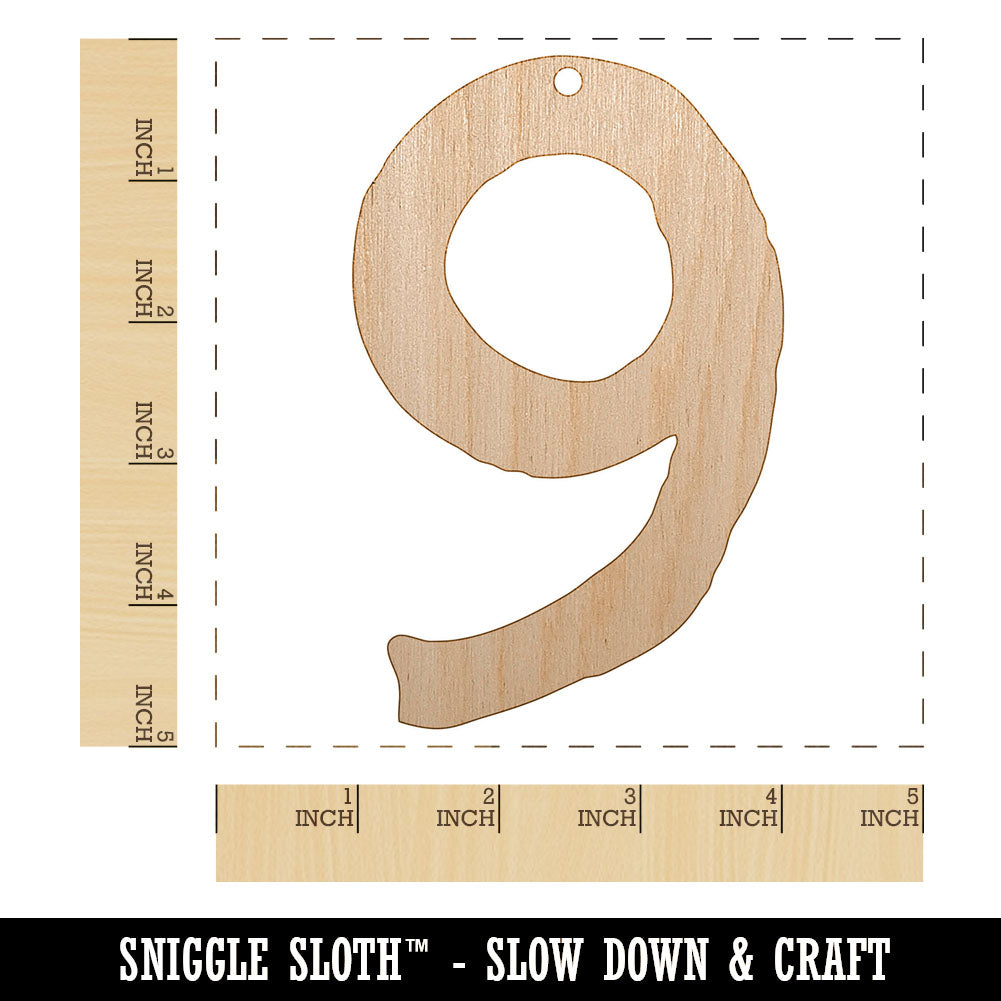 Number 9 Nine Cute Typewriter Font Unfinished Craft Wood Holiday Christmas Tree DIY Pre-Drilled Ornament