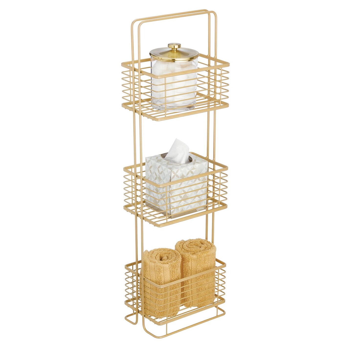 mDesign Vertical Standing Bathroom Shelving Unit Tower with 3 Baskets