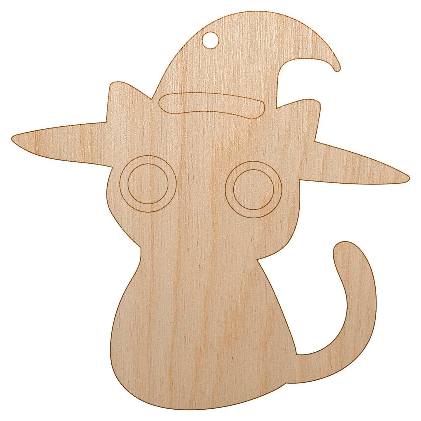 Black Cat with Witch Hat Halloween Unfinished Craft Wood Holiday Christmas Tree DIY Pre-Drilled Ornament
