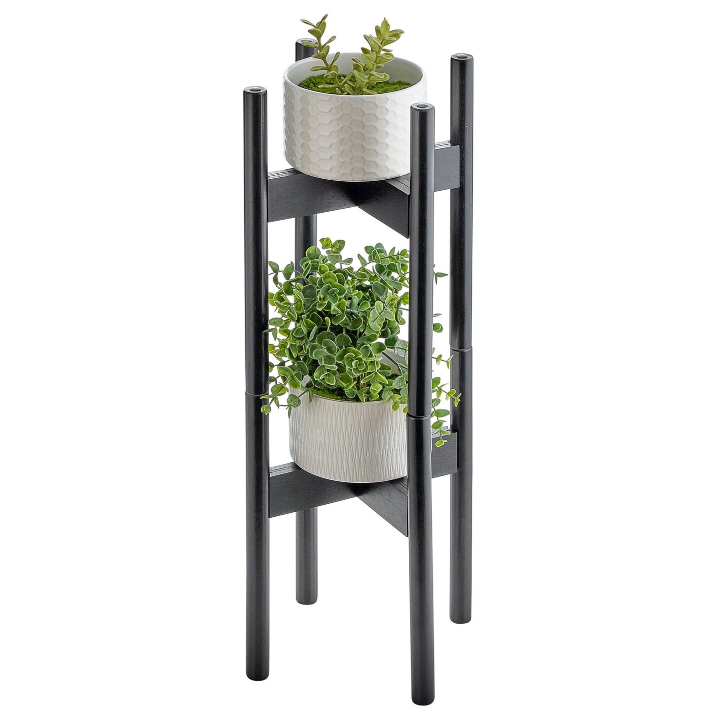 mDesign Bamboo Wood Adjustable Modern Stackable Plant Stand - 2 Pack