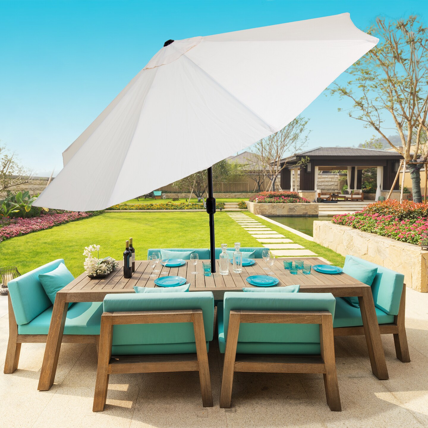Pure Garden   10 Foot Aluminum Patio Umbrella with Auto Tilt - Tan