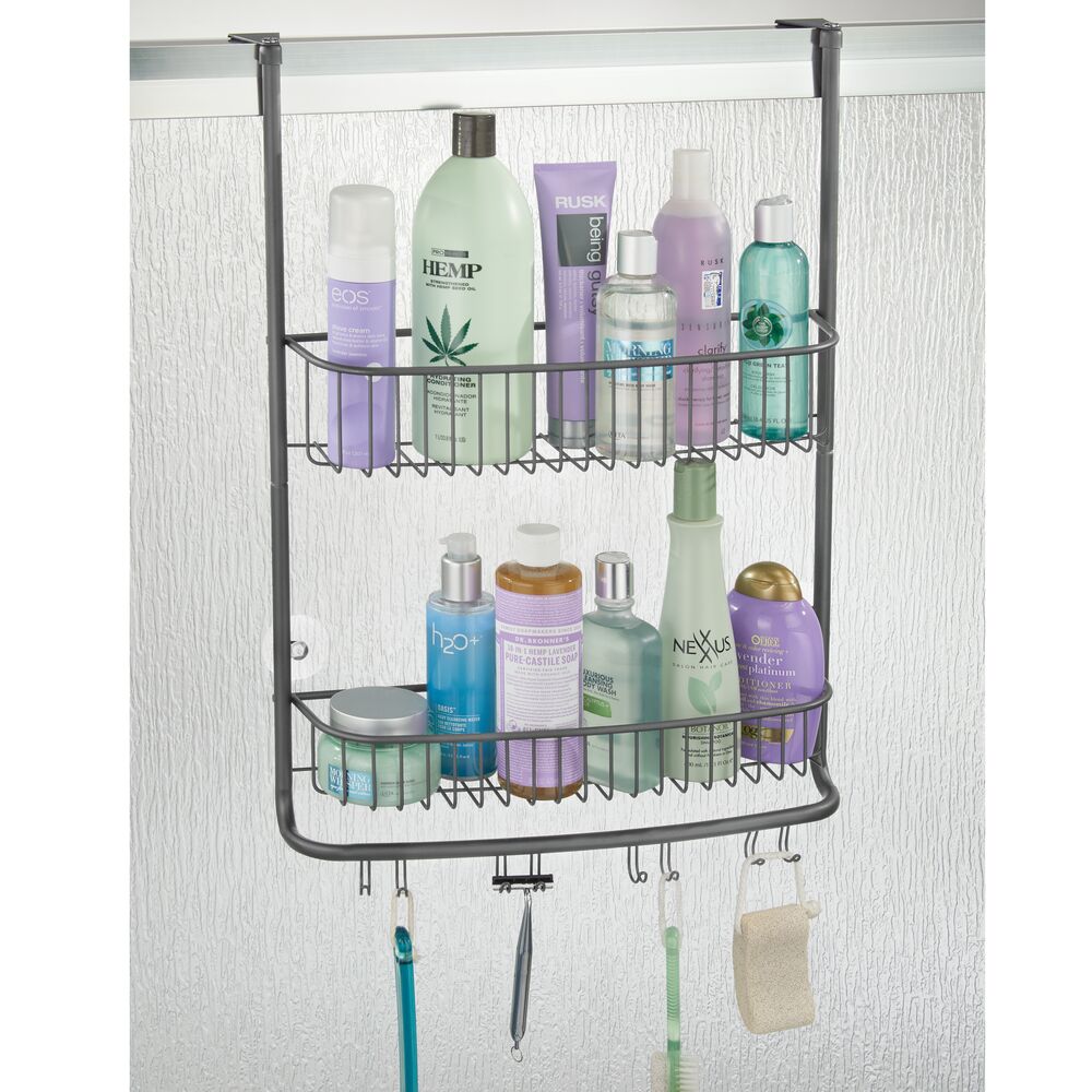 mDesign Metal Bathroom Over Door Hanging Shower Caddy, X-Wide