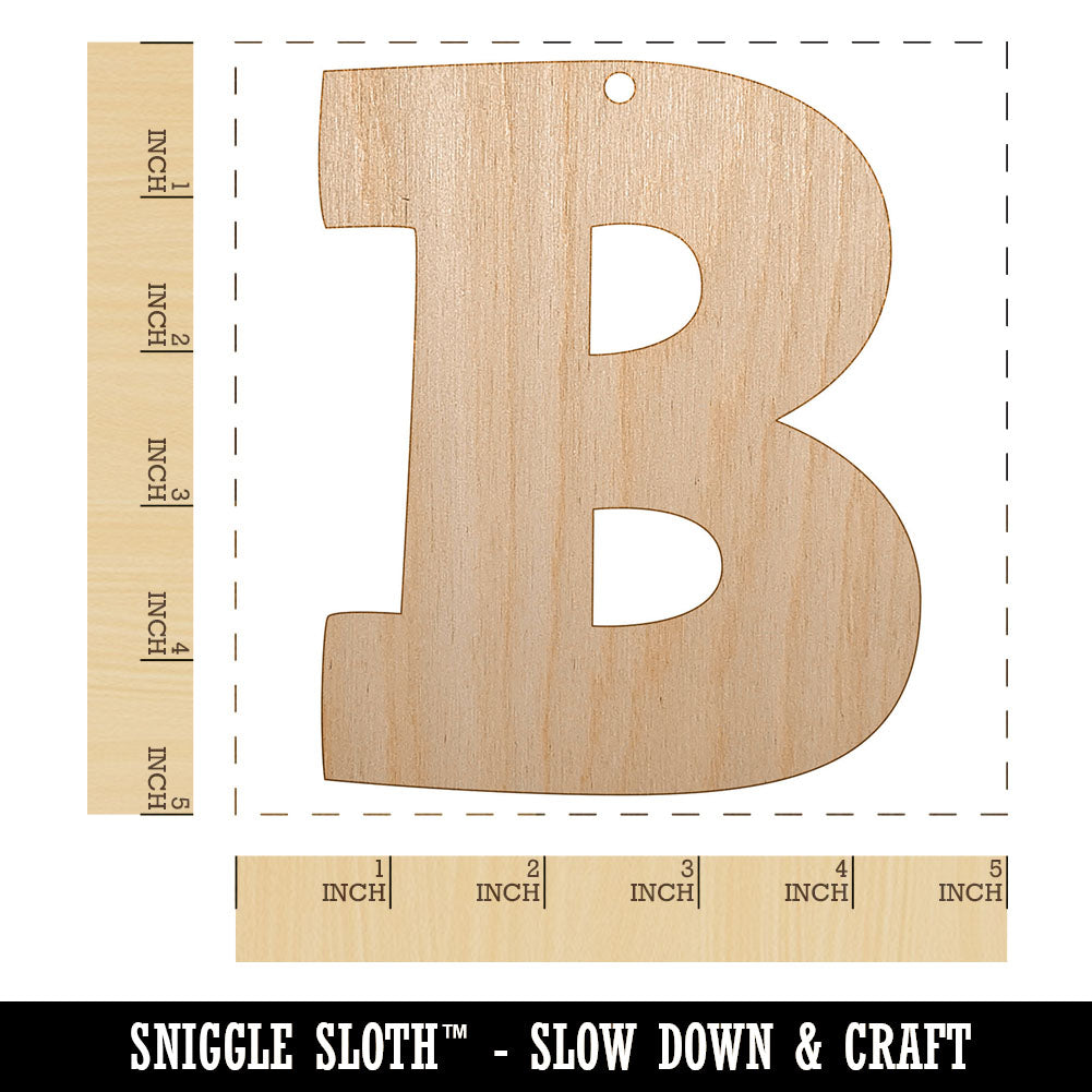 Letter B Uppercase Fun Bold Font Unfinished Craft Wood Holiday Christmas Tree DIY Pre-Drilled Ornament