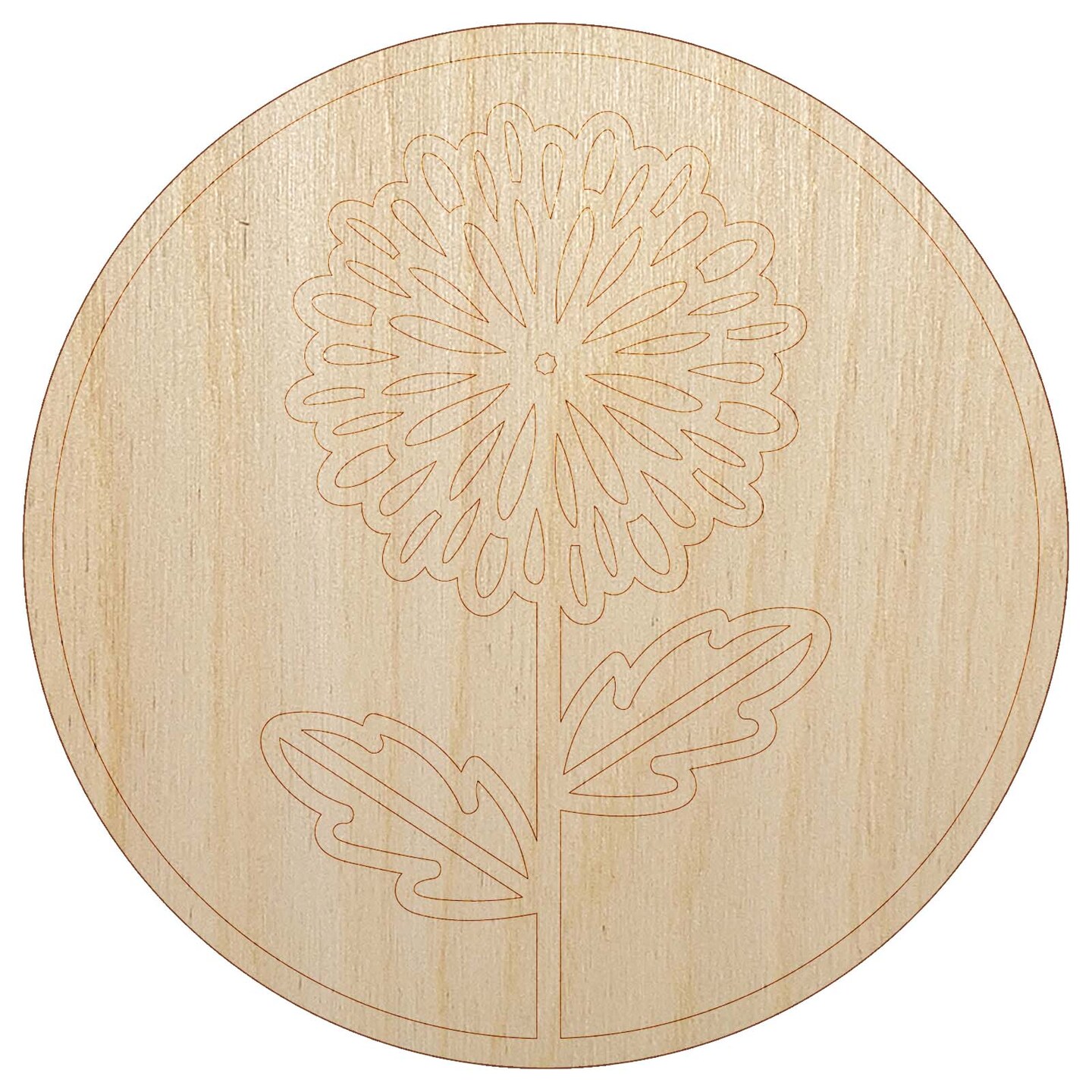 Mum Chrysanthemum Flower in Circle Unfinished Wood Shape Piece Cutout