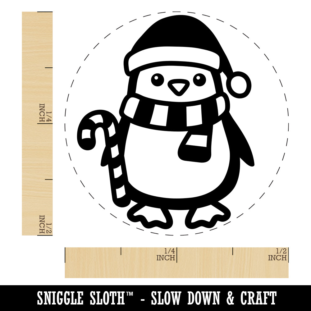 Christmas Penguin with Candy Cane Self-Inking Rubber Stamp for Stamping Crafting Planners