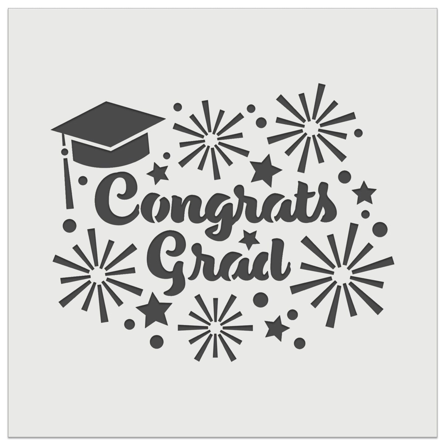 Congrats Grad Graduate Graduation Cap Fireworks Stars Wall Cookie DIY Craft Reusable Stencil