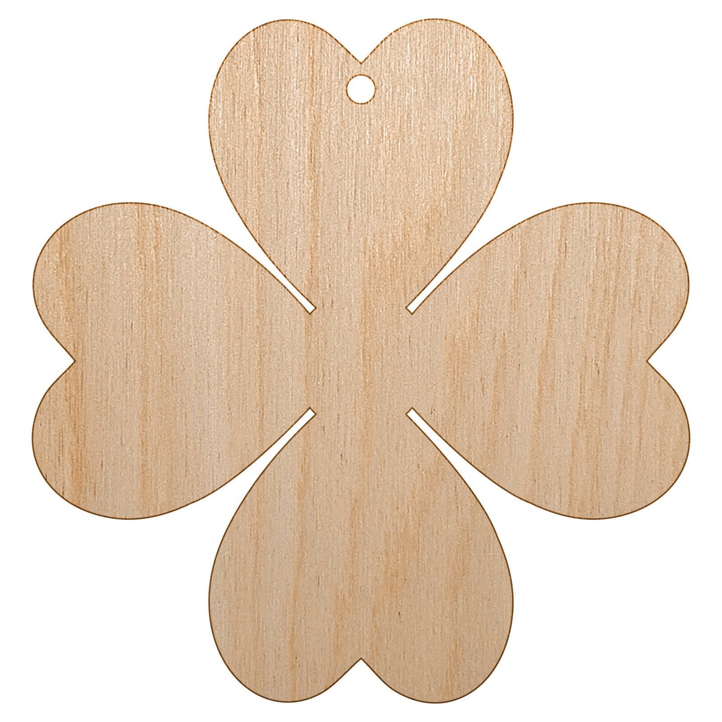 Four Leaf Clover Lucky Solid Unfinished Craft Wood Holiday Christmas Tree DIY Pre-Drilled Ornament