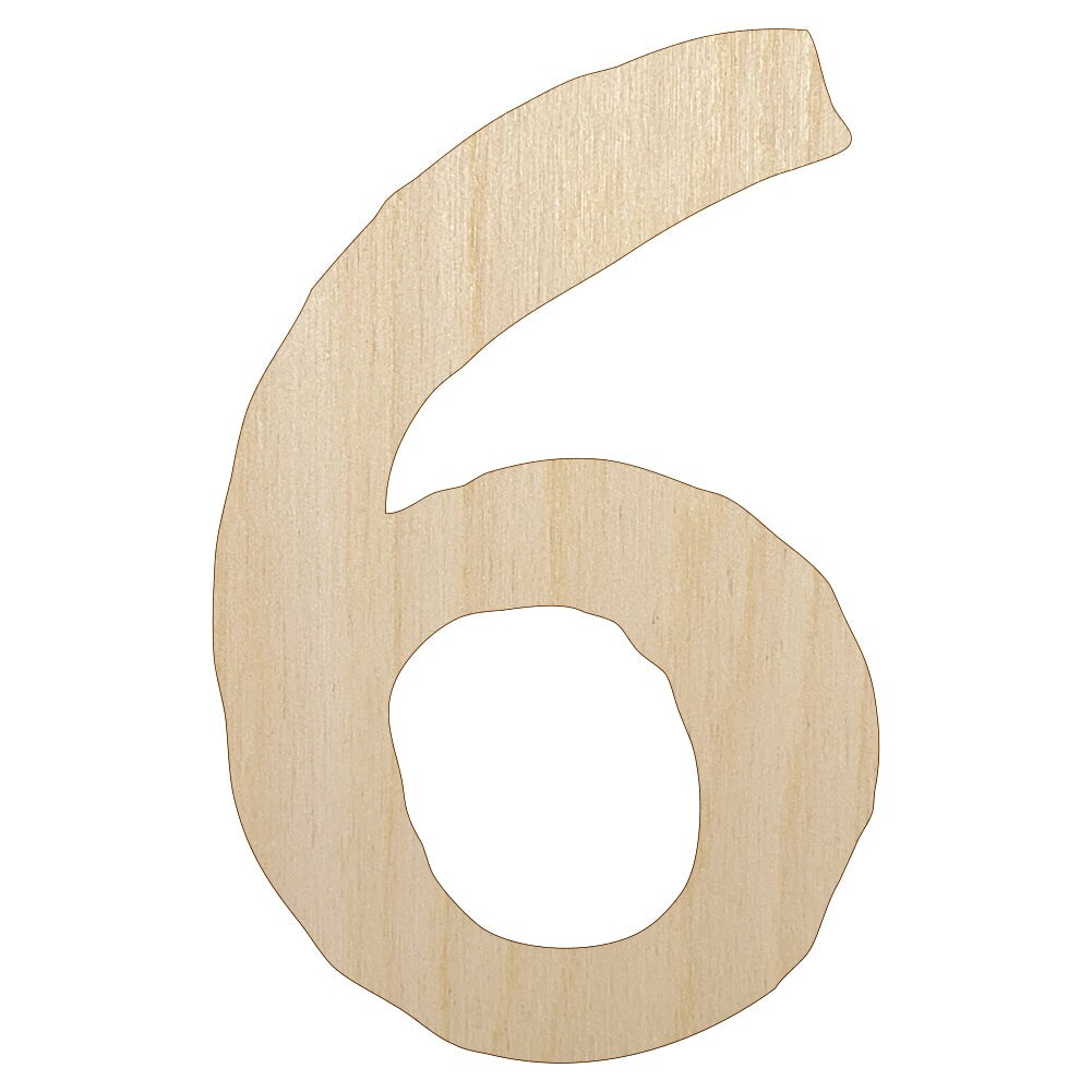 Number 6 Six Cute Typewriter Font Unfinished Wood Shape Piece Cutout for DIY Craft Projects