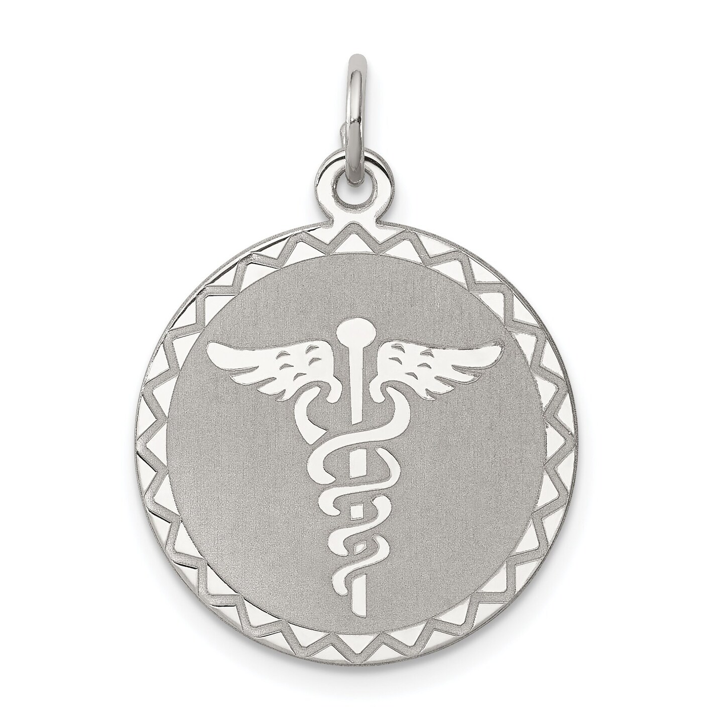 Sterling Silver Caduceus Disc Charm Pendant Jewelry 23mm x 20mm