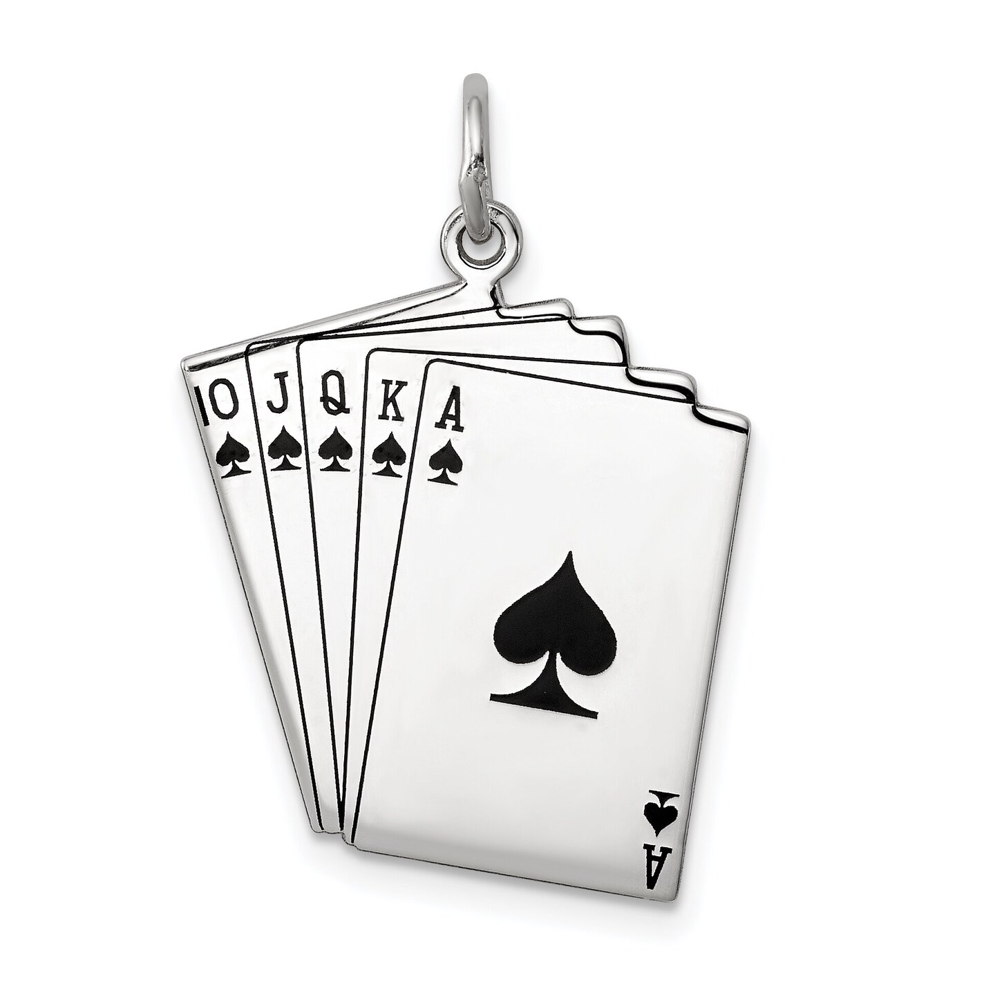 Sterling Silver Enamel Playing Cards Charm &#x26; 18&#x22; Chain Jewerly 26.6mm x 18.6mm