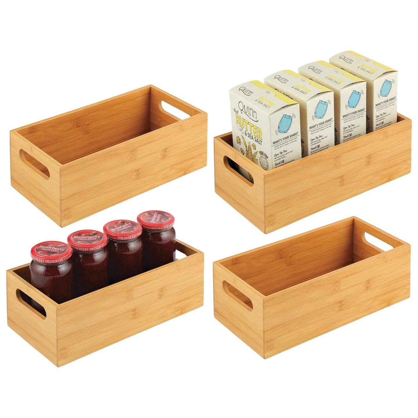 mDesign Bamboo Pantry Organizer Container Bin with Handles