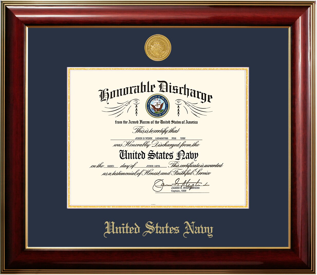 Patriot Frames Navy 8.5x11 Discharge Classic Frame with Gold Medallion
