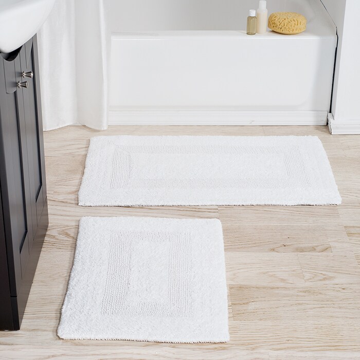 Lavish Home 100% Cotton 2 Piece White Reversible Bath Rug Set Oversized Standard