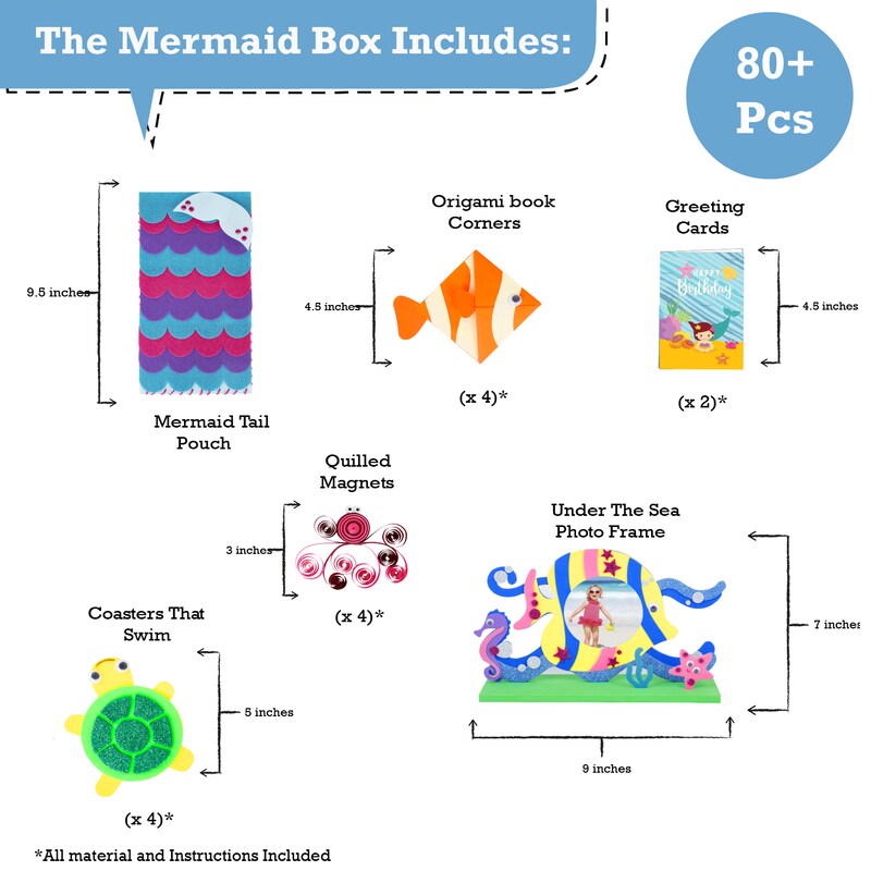 Under The Sea Themed Craft Kit | Includes Beautiful Felt Mermaid Sewing Kit | 6 Different Crafts-in-1 | Best Gift Girls Ages 6 to 10 Years (6-in-1)