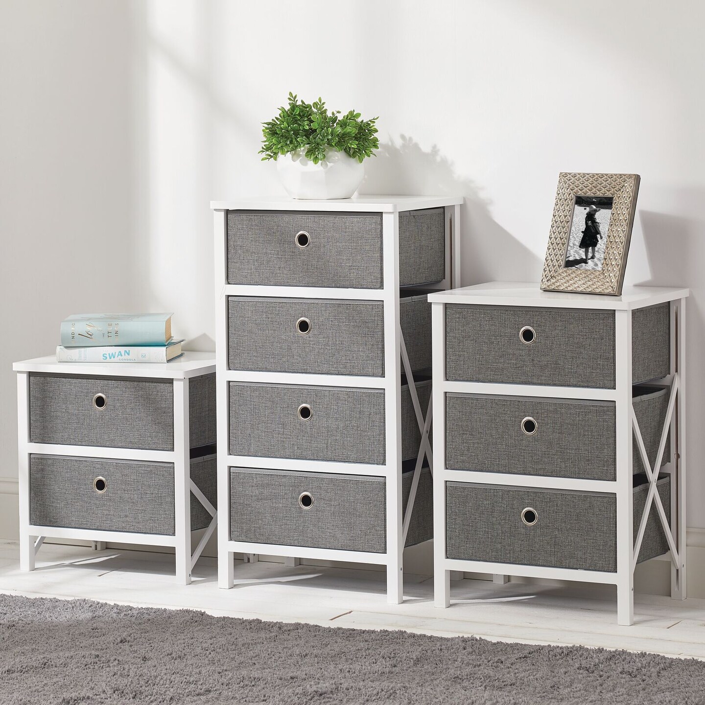 mDesign Multi Drawer Foldable Fabric and Wood Dresser Storage Unit