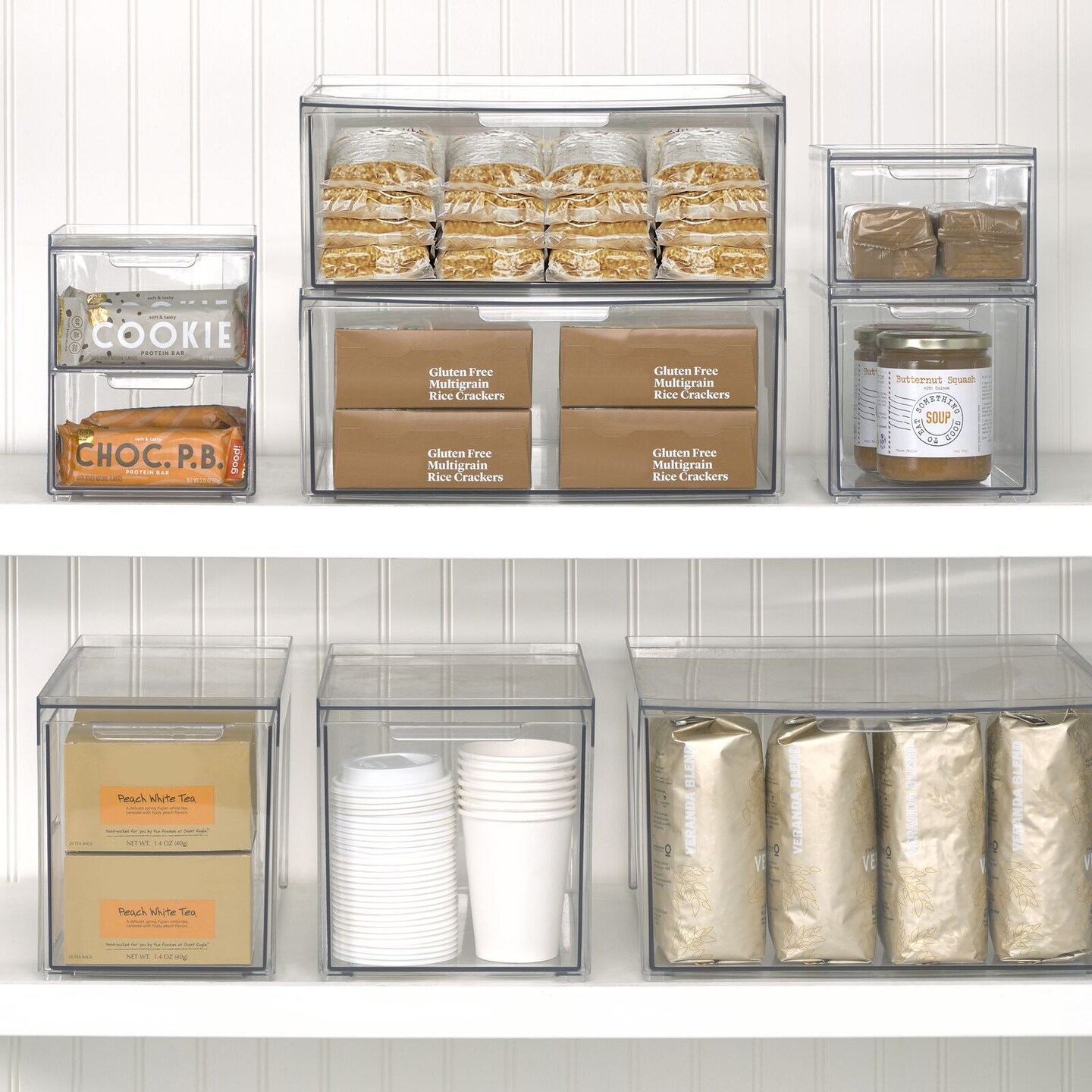 mDesign Plastic Stackable Kitchen Pantry Organizer with Drawer