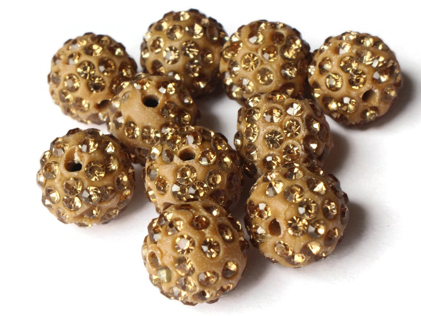 12mm Caramel Brown Round Rhinestone Polymer Clay Sparkle Beads
