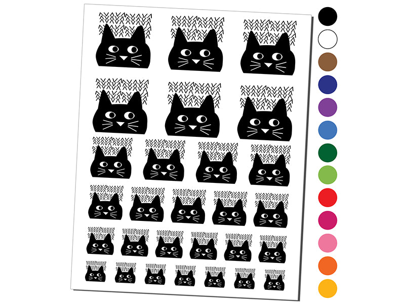 Mischievous Cat Peering Temporary Tattoo Water Resistant Fake Body Art Set Collection