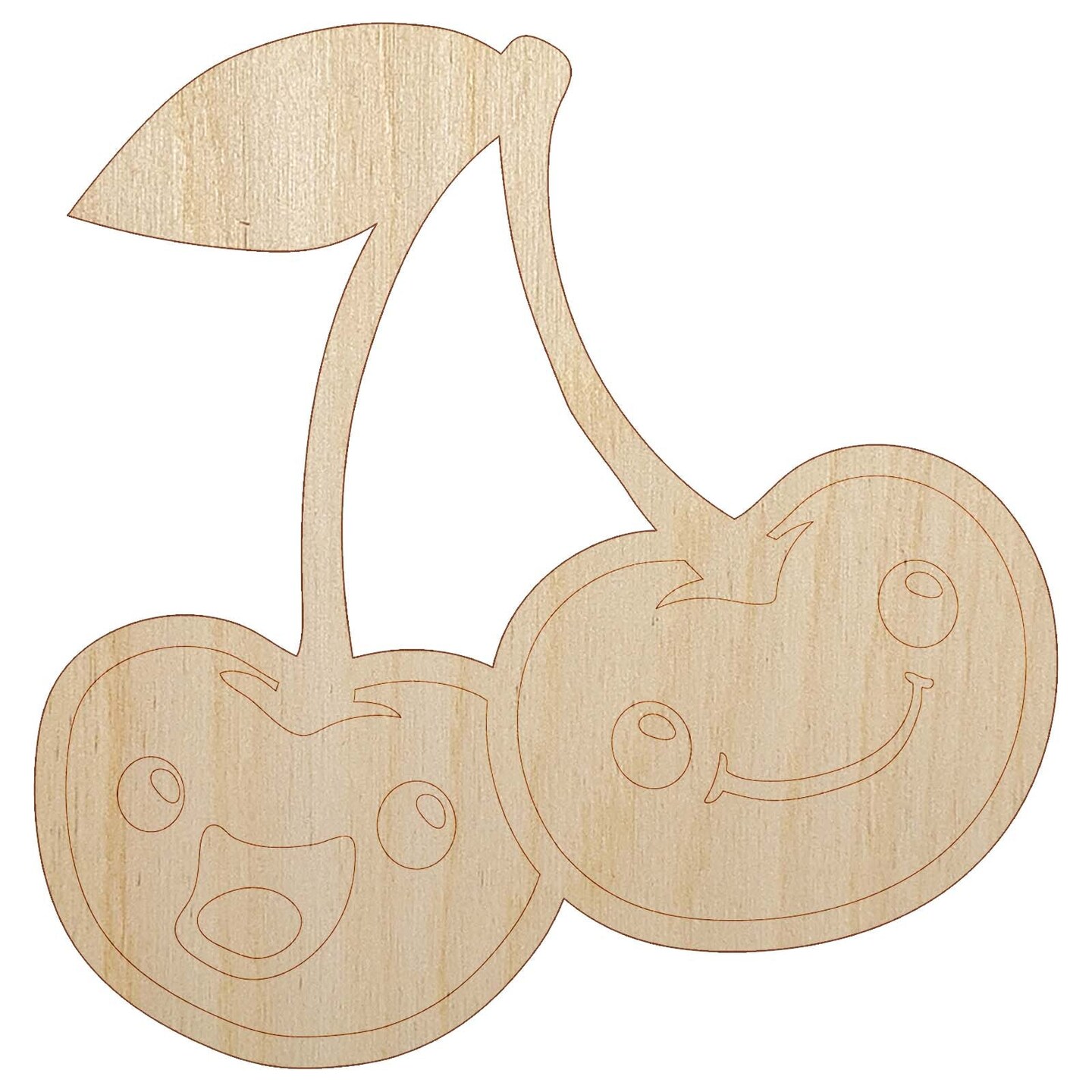 Couple of Cute and Kawaii Cherry Buddies Cherries Unfinished Wood Shape Piece Cutout for DIY Craft Projects