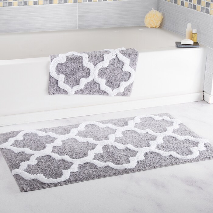 Lavish Home   100% Cotton 2 Piece Trellis Bathroom Mat Set - Silver