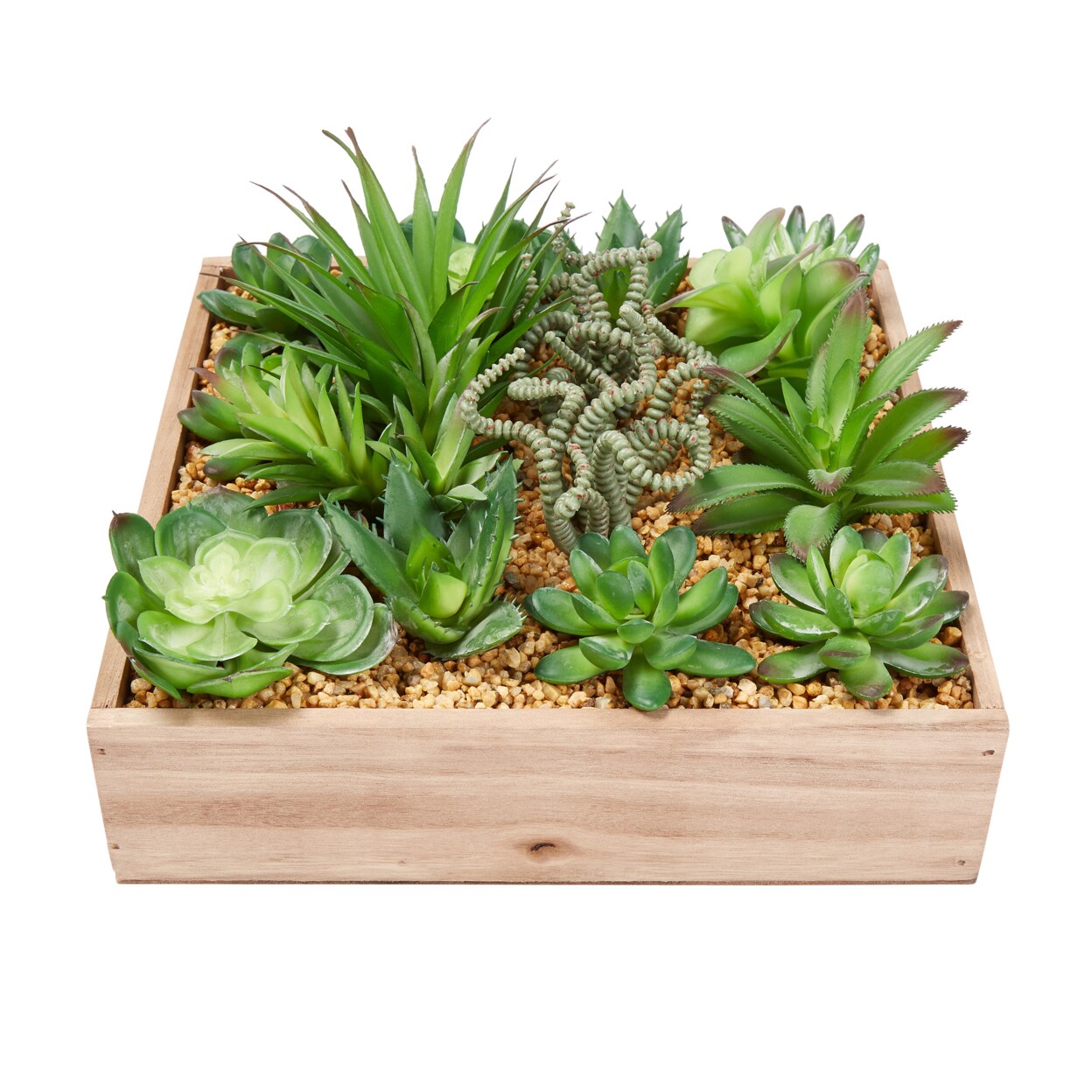 Pure Garden Faux Succulents Assorted Lifelike Plastic Greenery Arrangement with 10 Inch Decorative Wooden Box