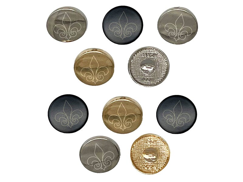 Fleur de Lis Outline 0.6&#x22; (15mm) Round Metal Shank Buttons for Sewing - Set of 10