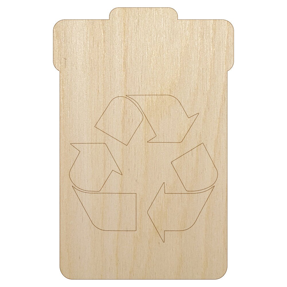 Recycle Can Solid Unfinished Wood Shape Piece Cutout for DIY Craft Projects