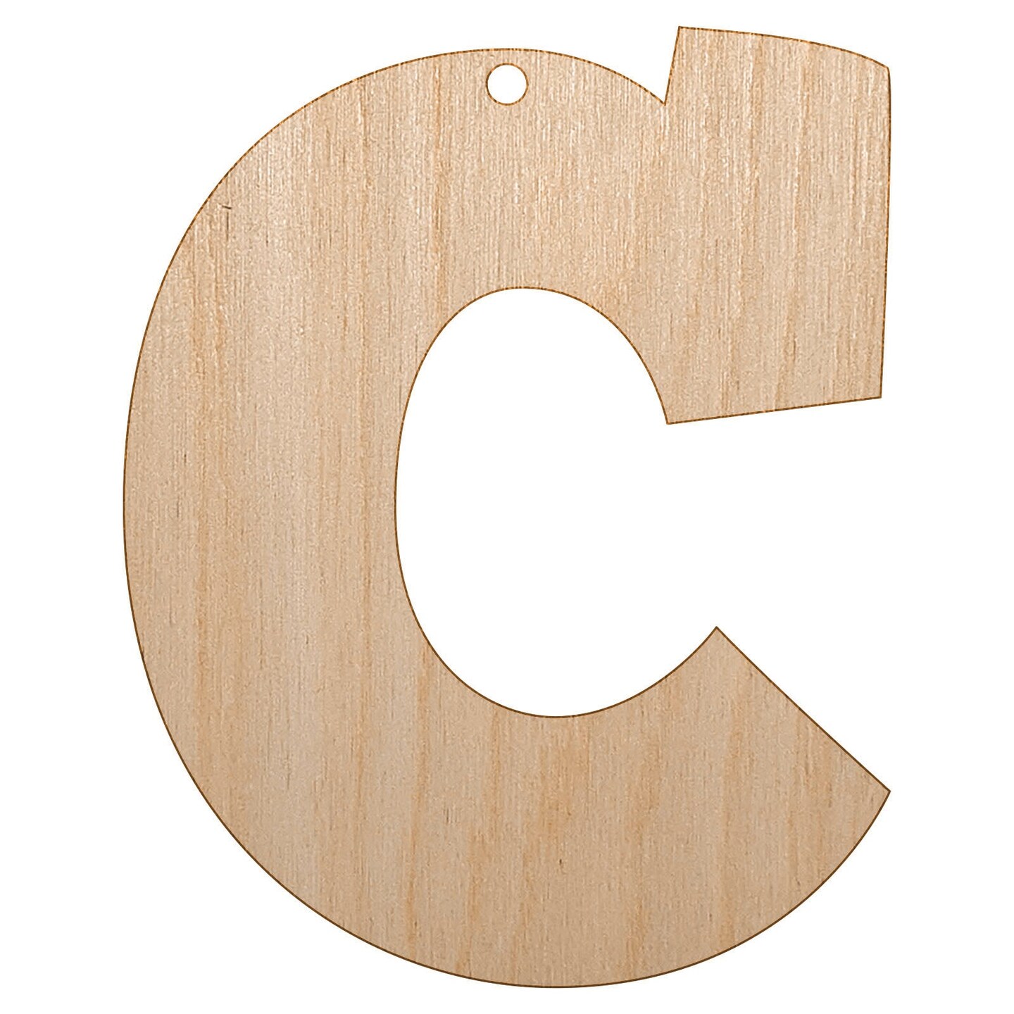 Letter C Uppercase Fun Bold Font Unfinished Craft Wood Holiday Christmas Tree DIY Pre-Drilled Ornament