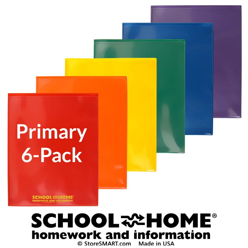 Primary Colors - School / Home Plastic Folders - English - Assorted Variety Pack - Made in U.S.A