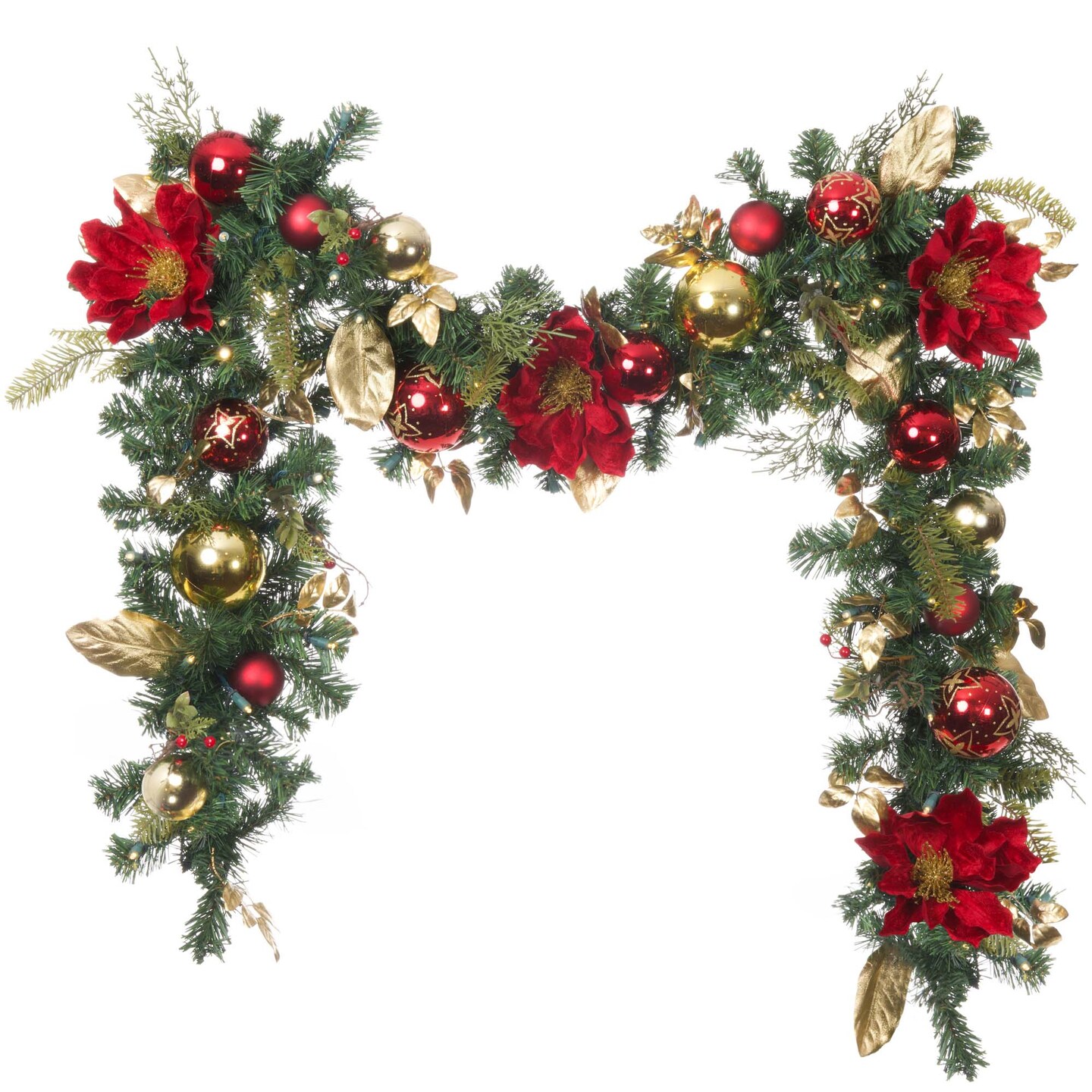 9 ft. Artificial Christmas Garland with Lights - Golden Leaf Red Magnolia