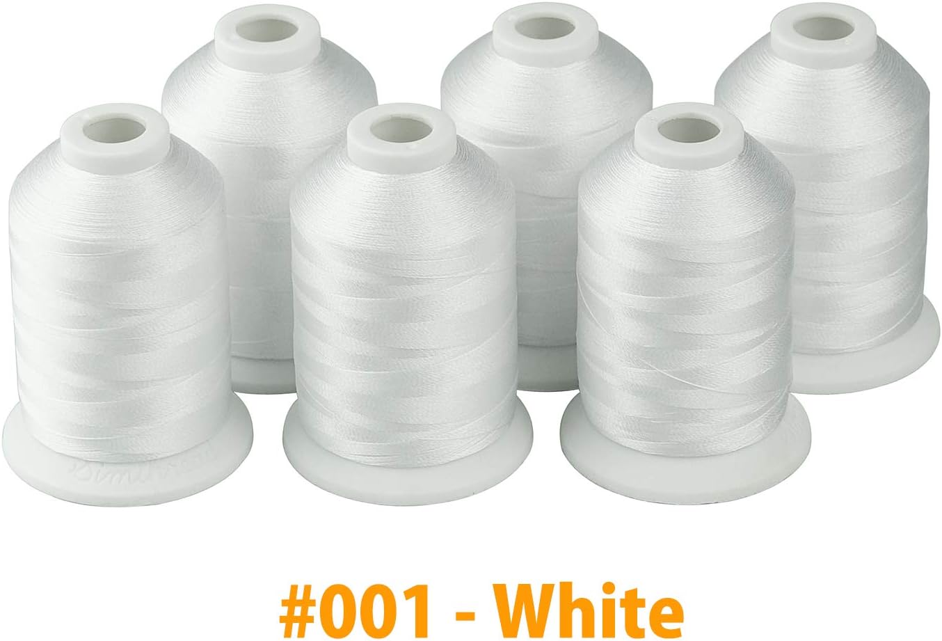 6 Polyester White Machine Embroidery Threads 1000M(1100Yards) for Brother, Babylock, Janome, Pfaff, Singer, Bernina and Other Home Machines (White)