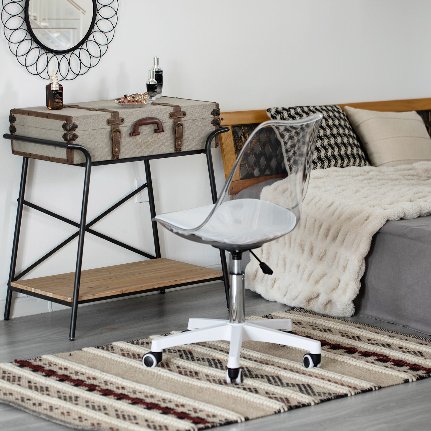 Clear Acrylic Desk Chair - Armless Office Chair, Height Adjustable, Rolling Chair - Modern Ghost Chair, Perfect for Home Office or Vanity with Swivel Function